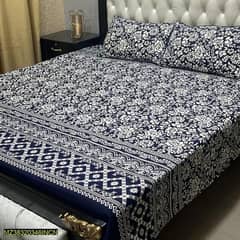 3 PCs Crystal Cotton Printed Double Bedsheet