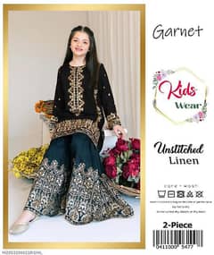 2pcs Girl's Linen embroidered Unstitched Suit.