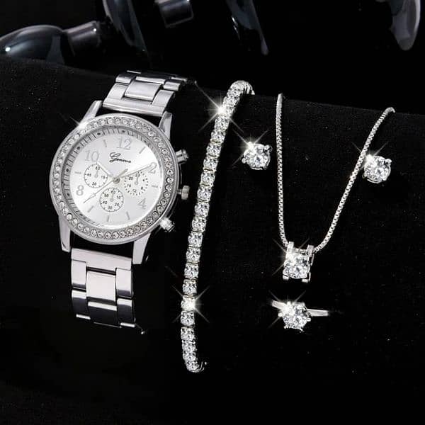 Women's luxury Rhinestone gold watch with rhinestones - white bracelet 3