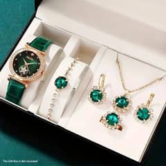 6 Piece Set. Women's Rhinestone Quartz Watch. Vintage Star Jewelry,