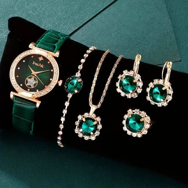 6 Piece Set. Women's Rhinestone Quartz Watch. Vintage Star Jewelry, 2