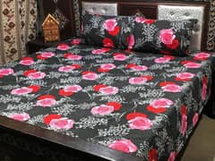 3 pcs Crystal Cotton Printed Double Bedsheet