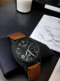 men leather strap watch