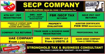 SECP COMPANY REGISTRATION- NAME CHANGE-RETURNS FBR- NTN- TAX RETURNS- 0