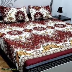 3 pcs crystal cotton printed double bed sheet