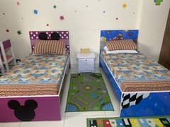 Kids single bed without mattress with free side table and study table