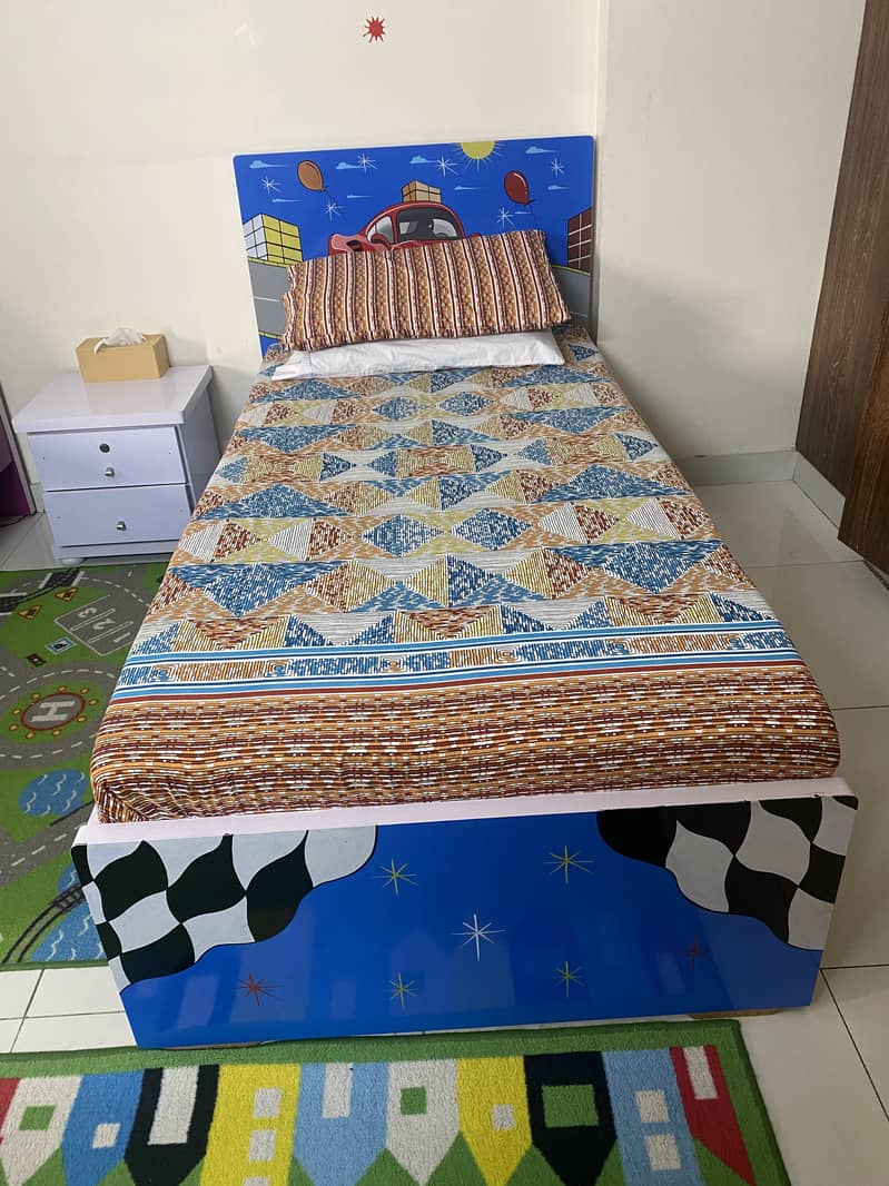 Kids single bed without mattress with free side table and study table 1