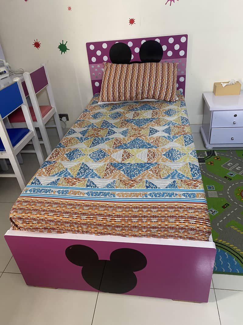 Kids single bed without mattress with free side table and study table 2