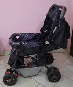 Baby Pram/walker foldable with movable rod, and shade, basket, brakes