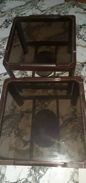 3 Piece Wooden Table Set, Glass Top 1