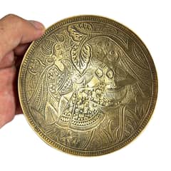 Antique Mughal-era Brass Wall Plate Features Male and Female