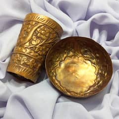 Elegant Vintage Handmade Copper Glass and Bowl Set