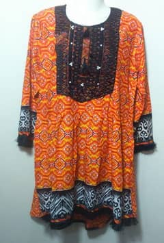 Printed Lawn Top For Women – Orange