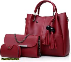 3 pcs women's pu leather solid shoulder bag