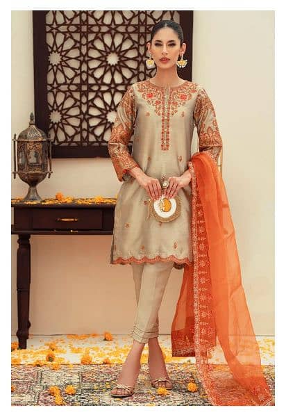 Golden Mesuri Embroidered 3pc SOHAYE by Diners 0