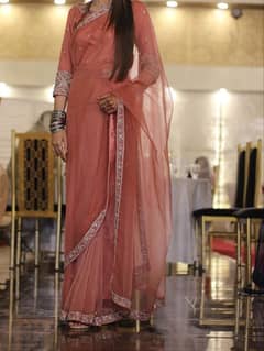 pink organza saree