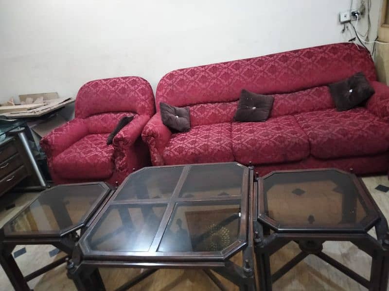 6 set sofa set with 3 wooden tables 0