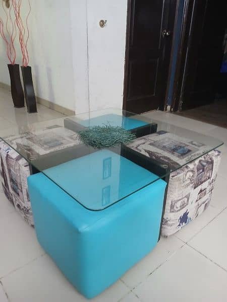 Modern Center Table With 4 Movable Stools/Seats 4