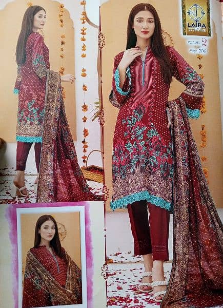 3 piece suit Lawn shirt trouser with Diamond Dupatta 0