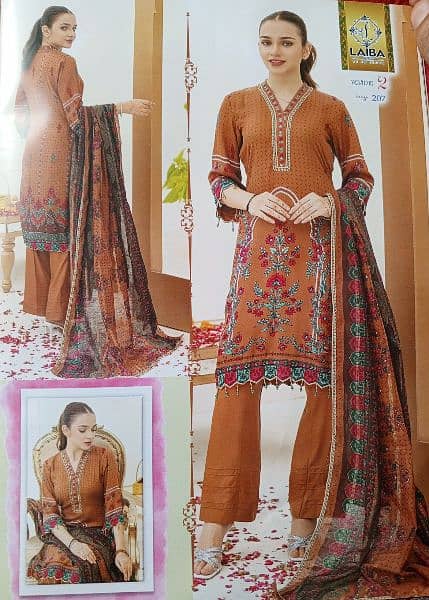 3 piece suit Lawn shirt trouser with Diamond Dupatta 6