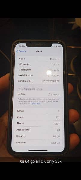 I phone xs 64 gb non pta factory unlock all original water pack 1