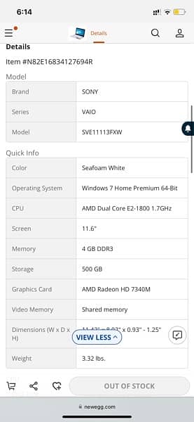 VAIO E Series Product name: SVE11113FXW 5