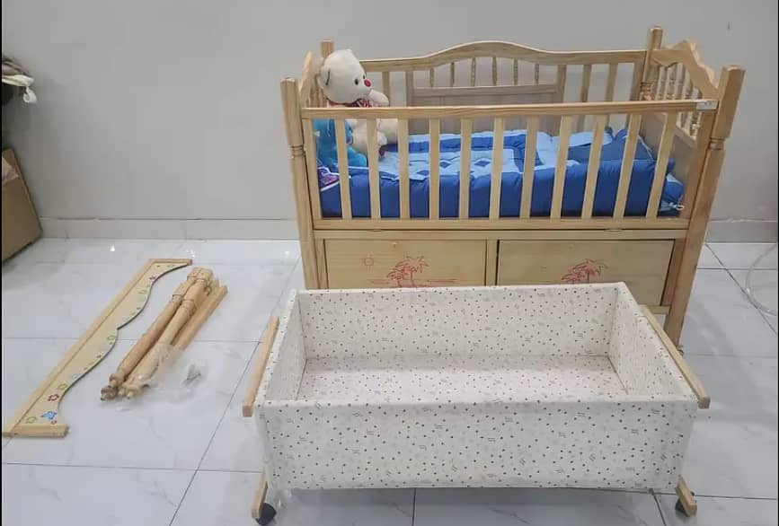 Multi-Function Wooden Baby Crib + FREE Baby Wooden Swing 1