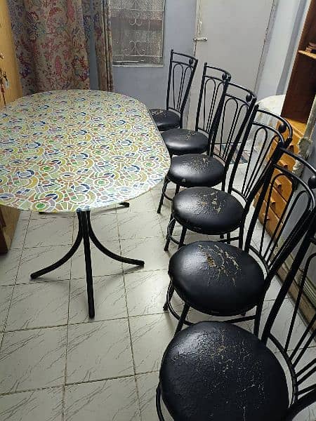 Rod Iron + Glass top Dining with 6 Chairs 3