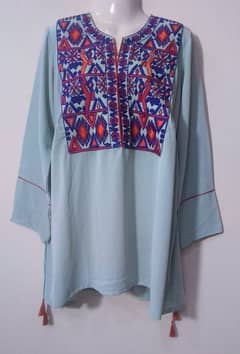 Embroidered Chiffon Top For Women – Sea Green