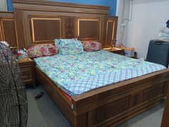 king size bed, side tables, 3 door almira and dressing table