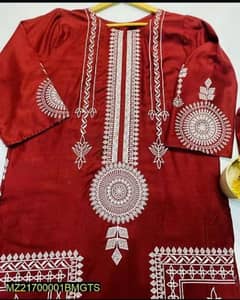 2 pcs women's stitched linen block printed suit 0