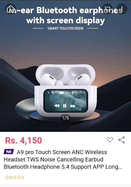 A9 Pro Touch Screen Airpods With ANC(Active Noise cancellation) 5