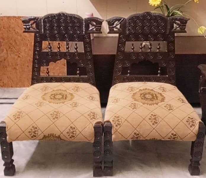 Pure shesham wood antique embroidered Muzaffarabadi bedroom chairs 0