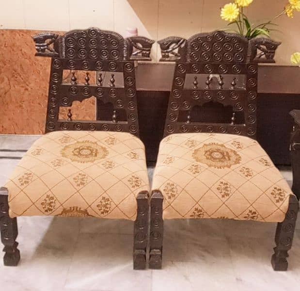 Pure shesham wood antique embroidered Muzaffarabadi bedroom chairs 1