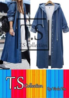 Denim Hoodie Long Coat For Women