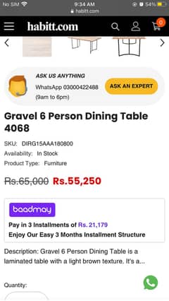 Habitt Dinning Table For 6 People. (Brand New With Amazing Discount)