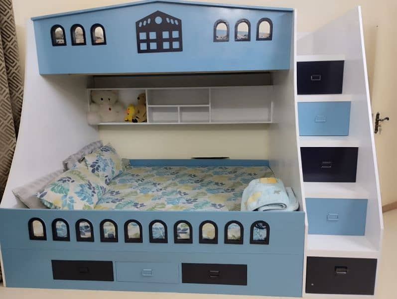 king size bunk bed with dressing table and rack 0