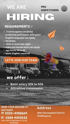 we need agents for truck dispatching campaigns