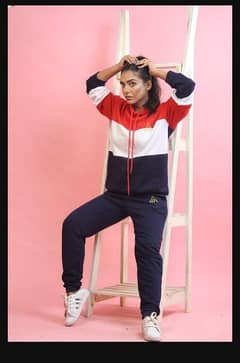 2 Pcs women's stitched Fleece Printed Hoodie Tracksuit