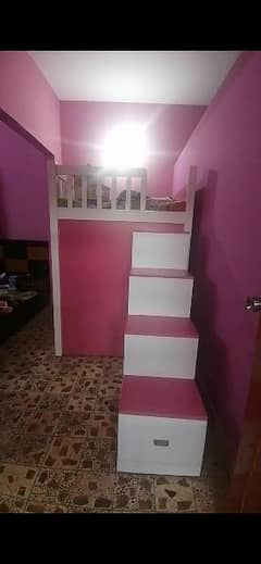 kids bed with mini house at lower compartment without mattress