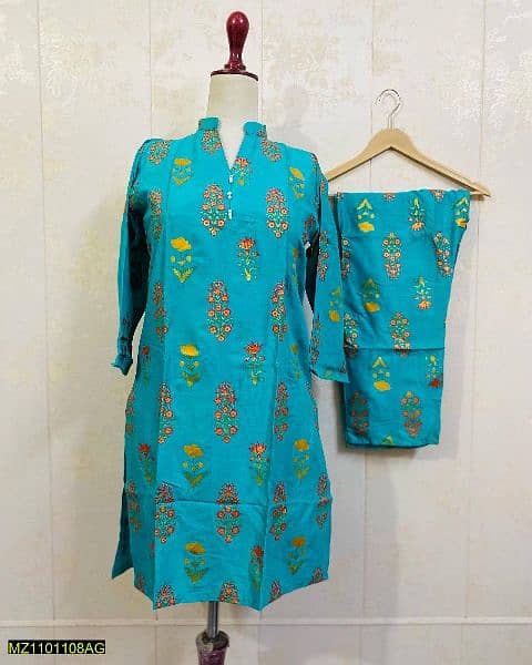 2 Pcs Women Stitched Linen Block Printed Suit 1