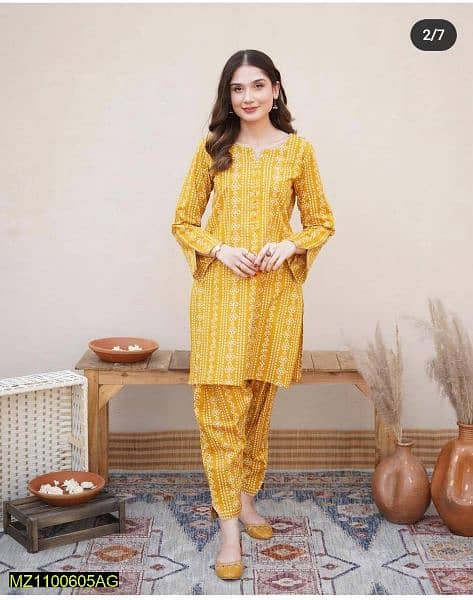 2 Pcs Women Stitched Printed Suit 2