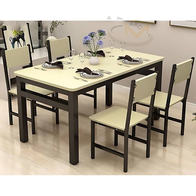 Dining Table and Chairs, 4 & 6 Piece Industrial Dining Table, Metal F 1