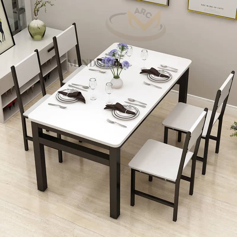 Dining Table and Chairs, 4 & 6 Piece Industrial Dining Table, Metal F 3