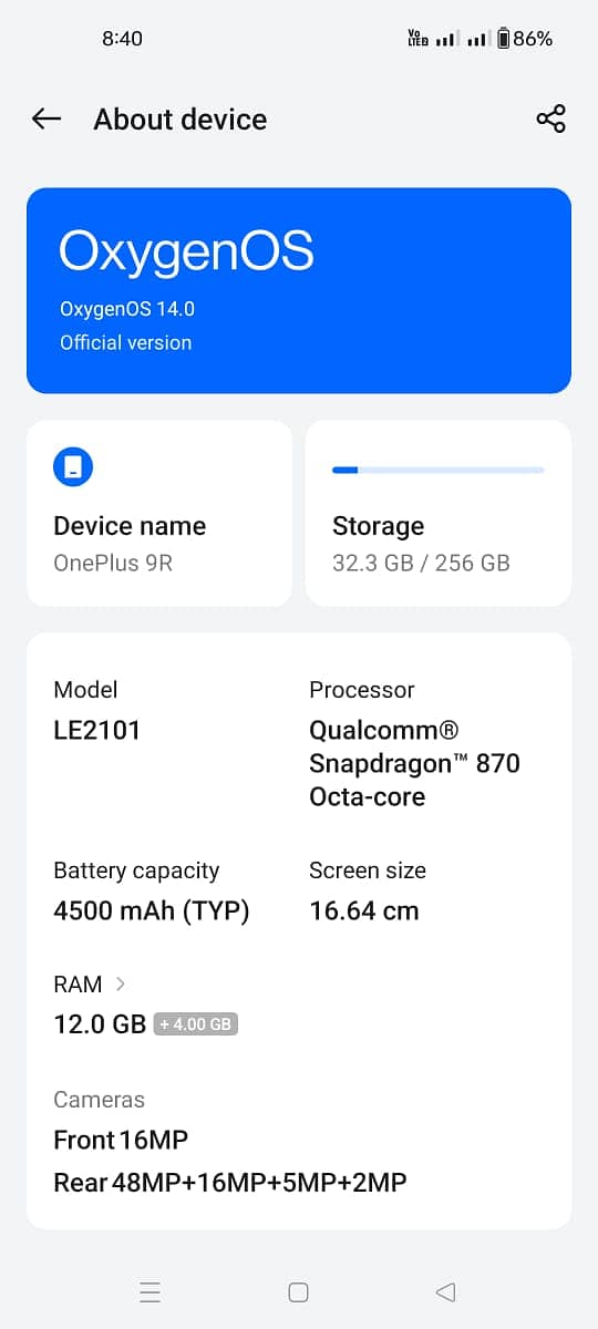 One Pluse 9r  12/256   Dual Sim 0