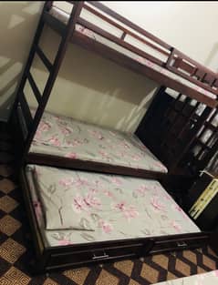 Bunk Bed Wood with Mattresses & Drawers  in excellent condition