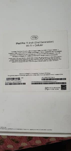 I pad pro 11 inch sec generation 1 TB storage LLA model 1