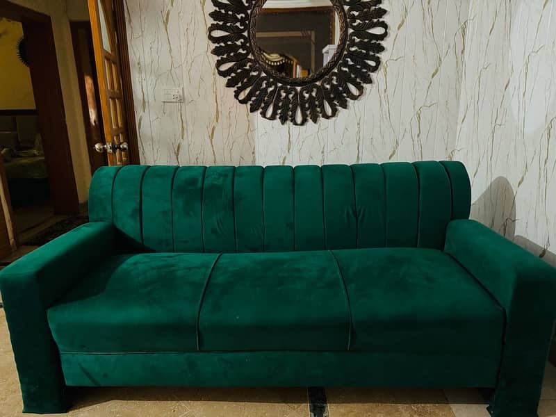 5 seater sofa for home use urgent sale green color , 1