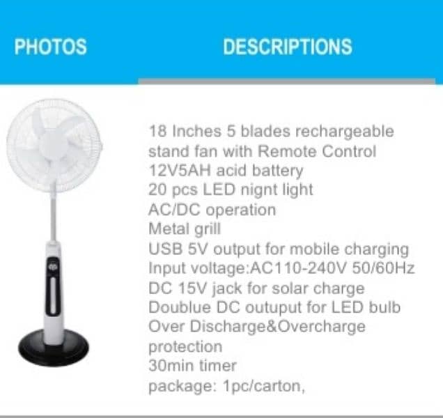 China  rechargeable fan 18Inches with Remote Control 7