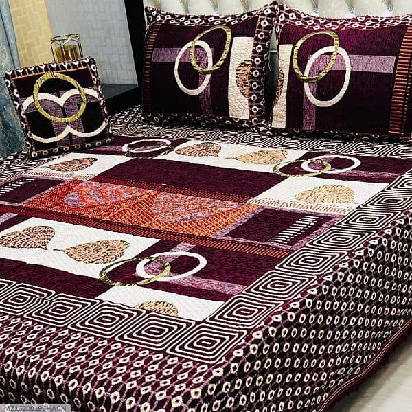 4 Pcs Velvet Jacquard Printed Double Bedsheet 0